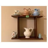 Wall curio shelf, Frankoma, assorted bowl &