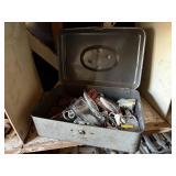 Vintage tool box, hardware, springs, pulleys