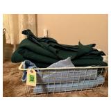 Wire basket, blankets (2)