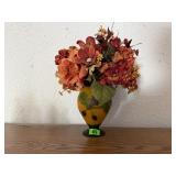 Silk floral bouquet, vase