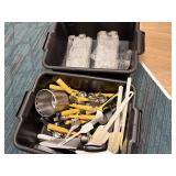 Trays with miscellaneous kitchen supplies