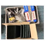 Miscellaneous kitchen utensils, metal trays,