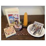 Recipe album, corn candle, spread knives