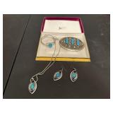Turquoise earring, necklace, ring set, belt buckle