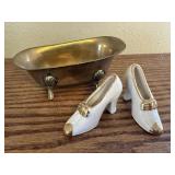 Brass bathtub, miniature shoes