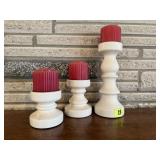 White pillar candlesticks (3)
