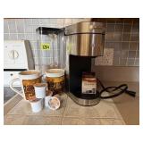 Keurig coffee maker, mugs, coffee pods