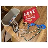 Love Every Moment banner, beaded necklace costume