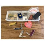 Pocket knives, dirty old man pin, money clip