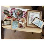 Cardinal pictures, plate, stained glass bird,