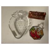 Strawberry dish, sun catcher, sign