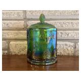Carnival glass covered candy dish