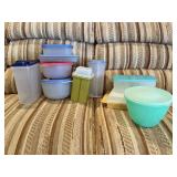 Tupperware, lettuce, deviled egg, cereal, pickle