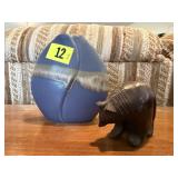 Vase, bear wood carving