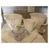 Tupperware batter bowls, plastic measuring cups