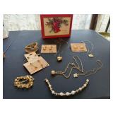Gold costume jewelry, NOS earrings, pendants