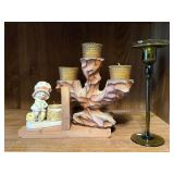 Vintage candleholders, wooden shelf