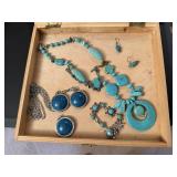 Teal, blue costume, stone, beaded jewelry