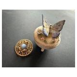 Butterfly trinket box, vintage brooch