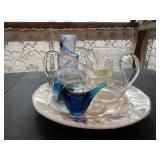 Limoges china plate, blown glass bird, miniature