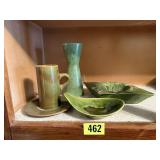 Studio ceramic ashtrays, mug, vase
