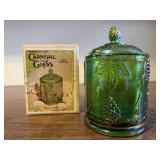 NOS Carnival glass Harvest candy jar