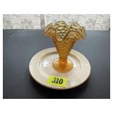 Prairie Gold plate, amber fluted vase