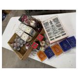 Assorted Christmas ornaments, balls, mug rack,