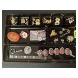 Costume jewelry, pins, bracelets, charms
