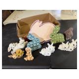 Bunny collection, wood, paper, ceramic bunnies