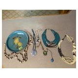 Boho, beaded, sterling jewelry lot, pear tray