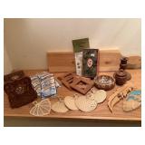 Boho decor, craft supplies, feathers, frames, fans