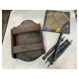 Wooden wall rack, spindles, floor tiles