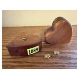 Wood carved heart trinket boxes(2), earrings