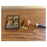Corncob pipe cologne bottle, Old Man birthday dish