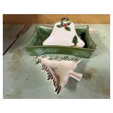 Lefton bell dish, Christmas tree, pottery