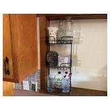 Wire organizer, bottles, watermelon stirs, vases