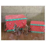 Holiday tins, reindeer figurines