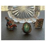 Heart dish, turquoise rings