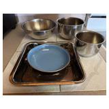 Stainless bowls, tray, skillet