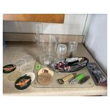 Plastic beverage pitcher, drinkware, coasters,