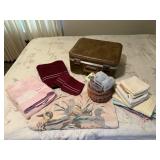 Suitcase, bath towels, hand towels, wash cloths,