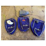 Cast iron, sleigh bell, Crown Royal bags