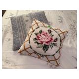 Rose needlepoint throw pillow, calico pillow
