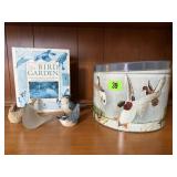 Bird guide book, bird collectibles, duck tin