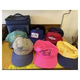 Baseball caps, lunch bag