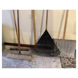 Rake, snow shovel, push broom, yard stick