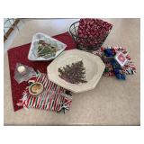Christmas linens, needlepoint, trays, decor