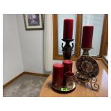 Decor, pillar candles, Denver souvenir glass,