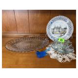 Blue glass bird, Fire King blue bubble cup,